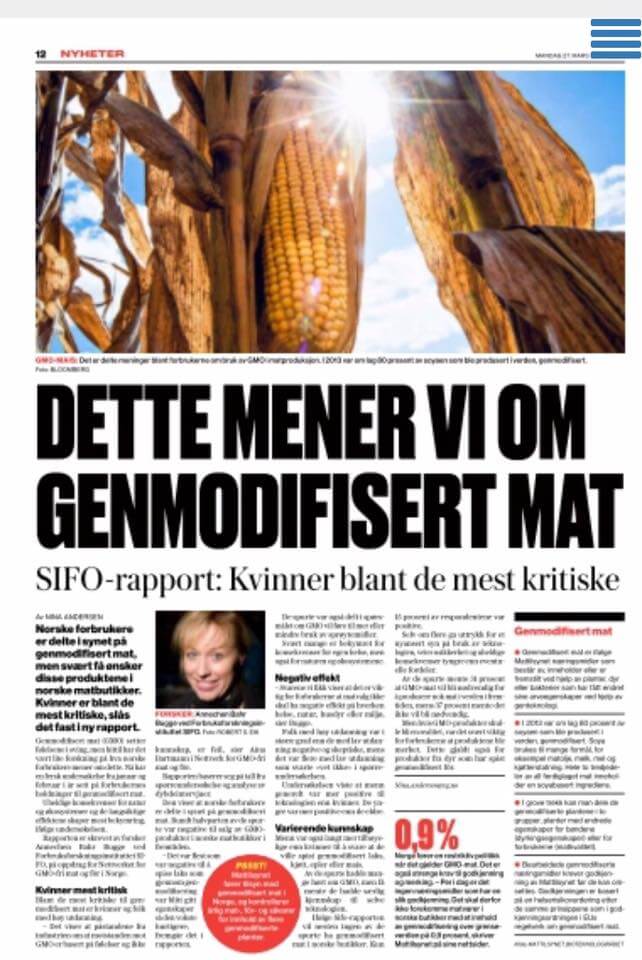 Oppslag i VG om SIFO-undersøkelsen. Foto: Skjermdump